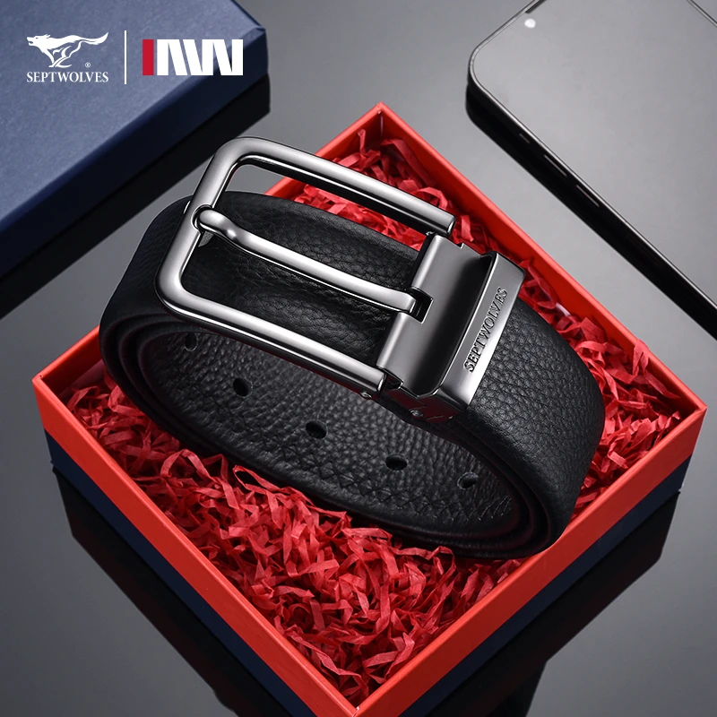七匹狼真皮皮带男士针扣商务休闲年轻人头层牛皮时尚正品腰带男款