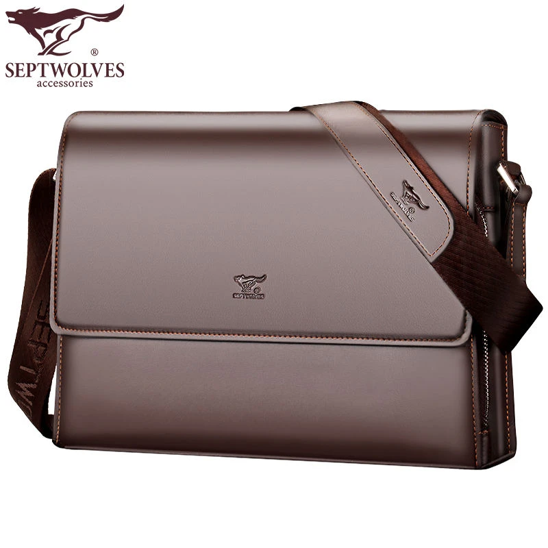 正品七匹狼单肩包男包斜挎包横款公文包带盖背包新款休闲男士包包