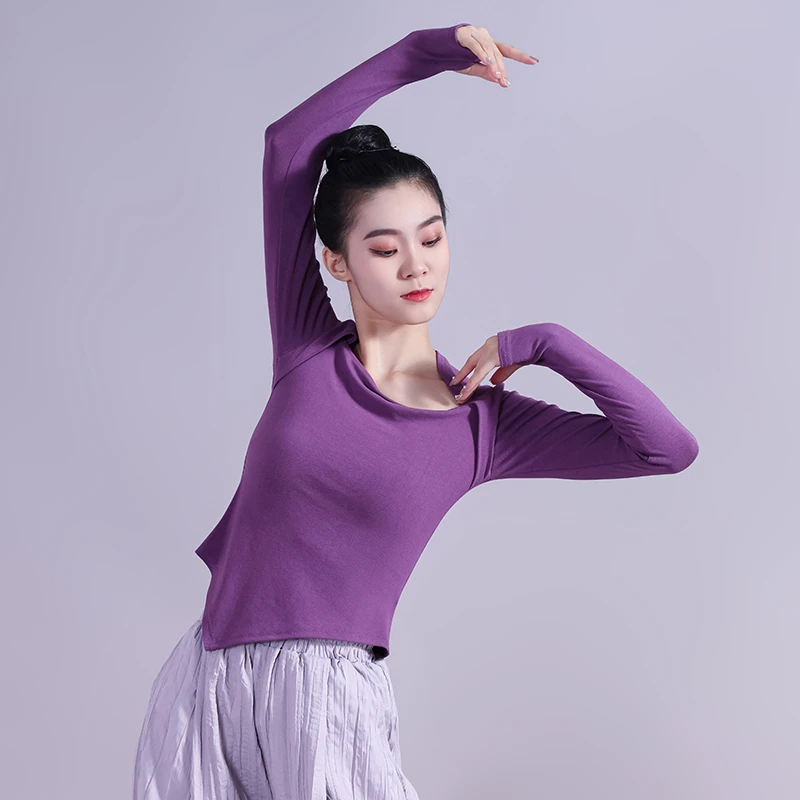 舞蹈服女包肩袖套指形体服上衣现代舞练功服中国民族古典舞演出服