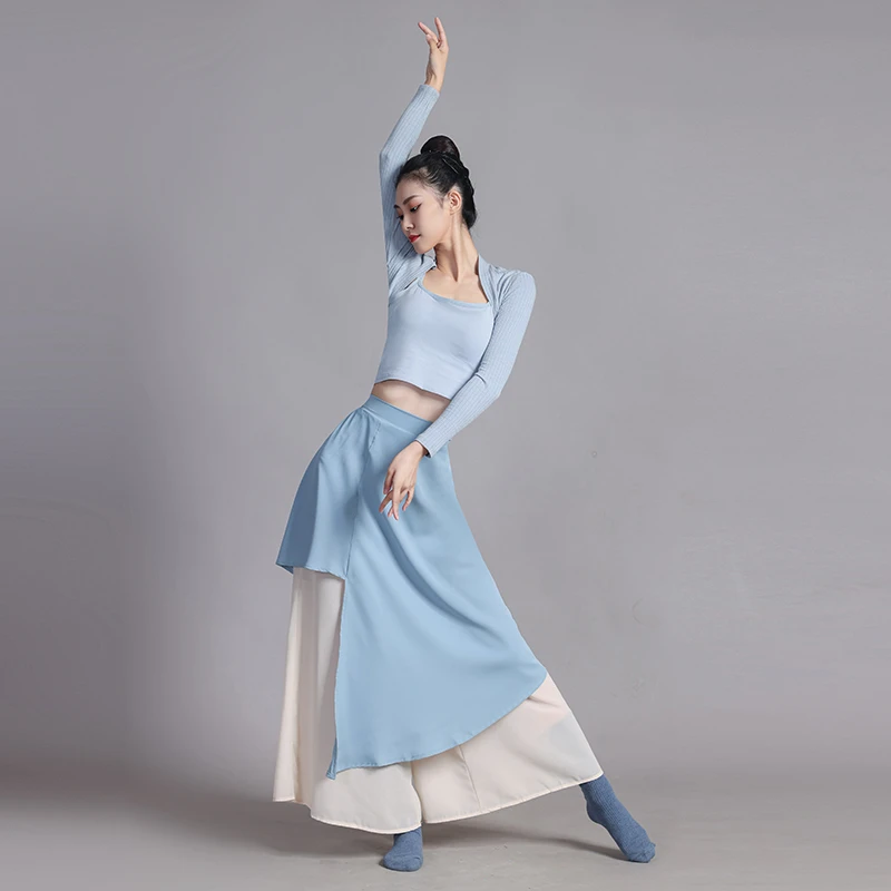 舞蹈服秋冬蓝色形体训练服装女现代舞练功服中国古典舞表演服