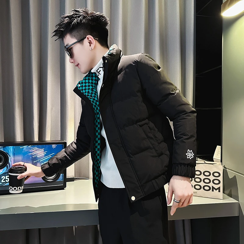 2023新款男士外套冬季痞帅假两件棉服男款冬装爆款高级感刺绣棉衣