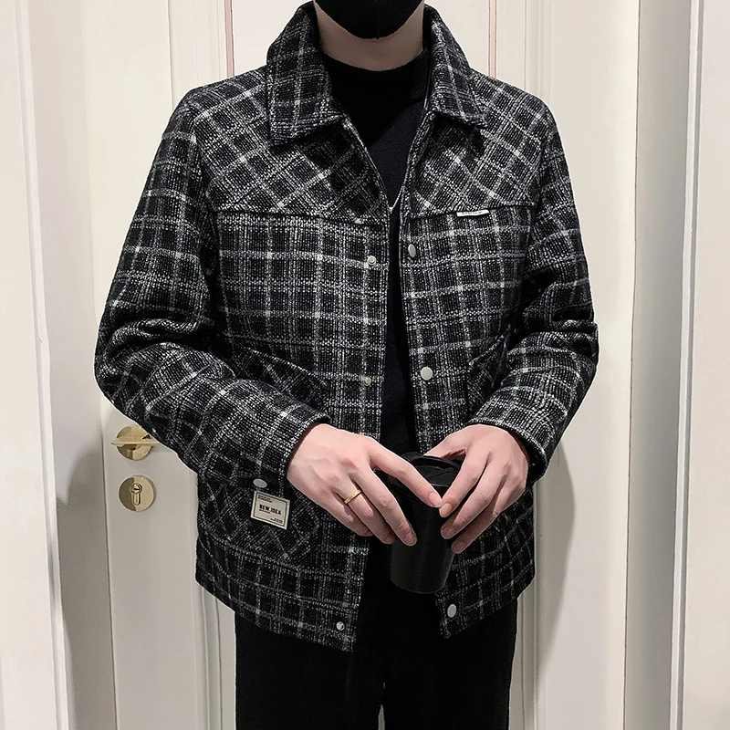 格子外套男秋冬季2024新款爆款潮牌男士翻领夹克休闲百搭褂子外衣