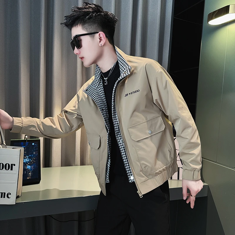 高级感刺绣夹克男款外衣2025新款潮牌爆款假两件男装立领痞帅外套