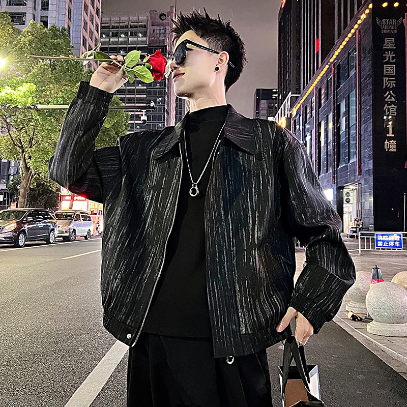 春秋季男士高级感撒银条纹夹克秋款上衣2024新款爆款潮牌男款外套