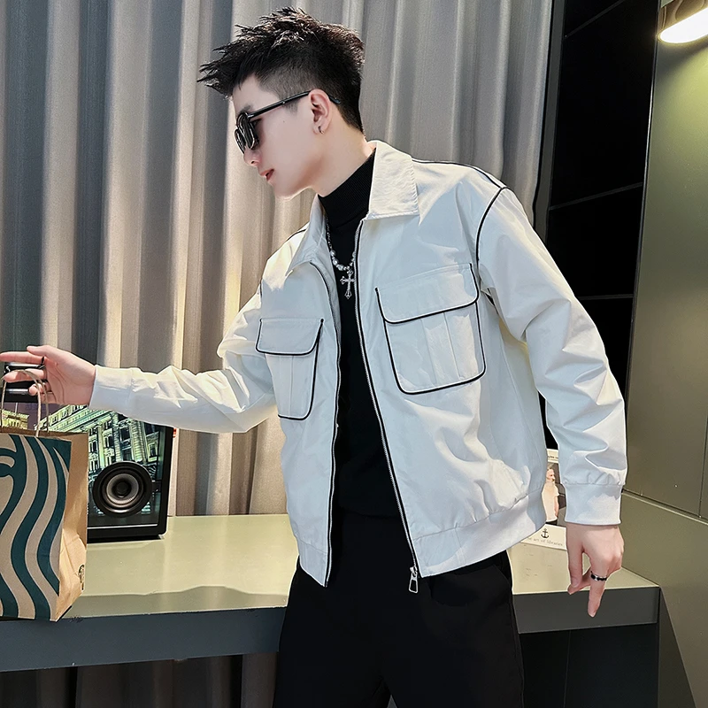 男士翻领夹克春款褂子2024新款潮牌爆款春秋季工装短款百搭外套帅