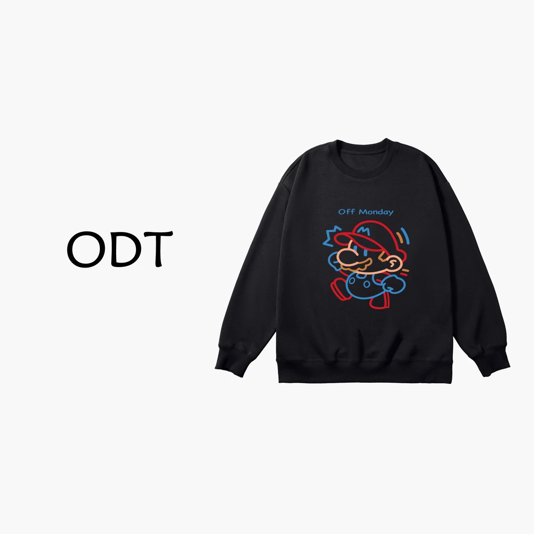 老狗十三【线条马里奥】圆领卫衣 宽松卡通印花重磅卫衣男女同款