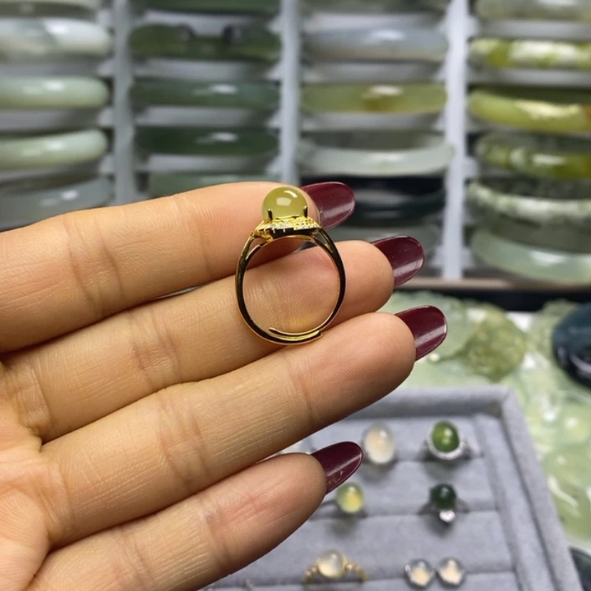 【闪购商品】岫玉戒指银S925镶嵌小**?