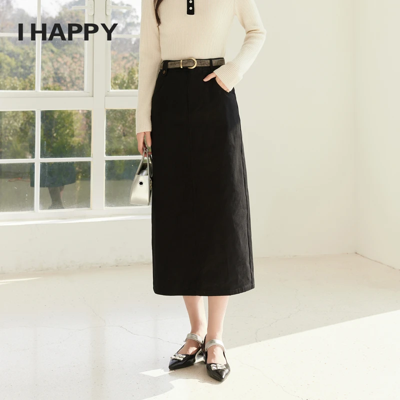 I'HAPPY/海贝2024全棉高级感优雅气质高腰一步裙半身裙H4H01AW025