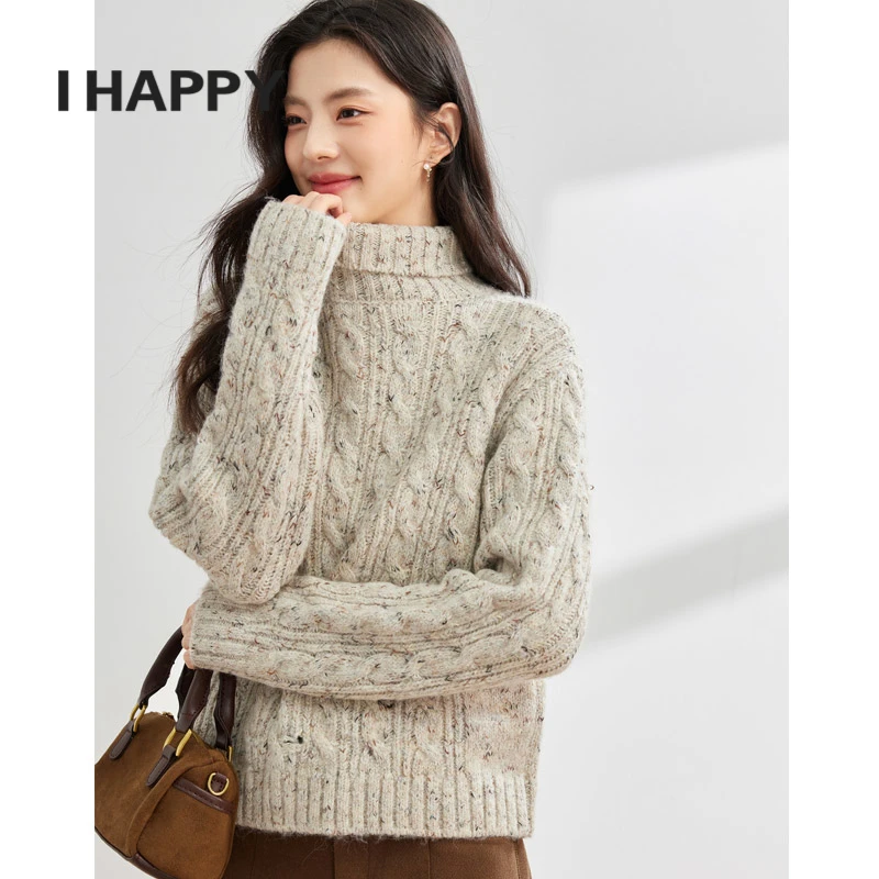 海贝冬季复古绞花高领套头毛衣内搭上衣加厚打底衫H3H10AW063