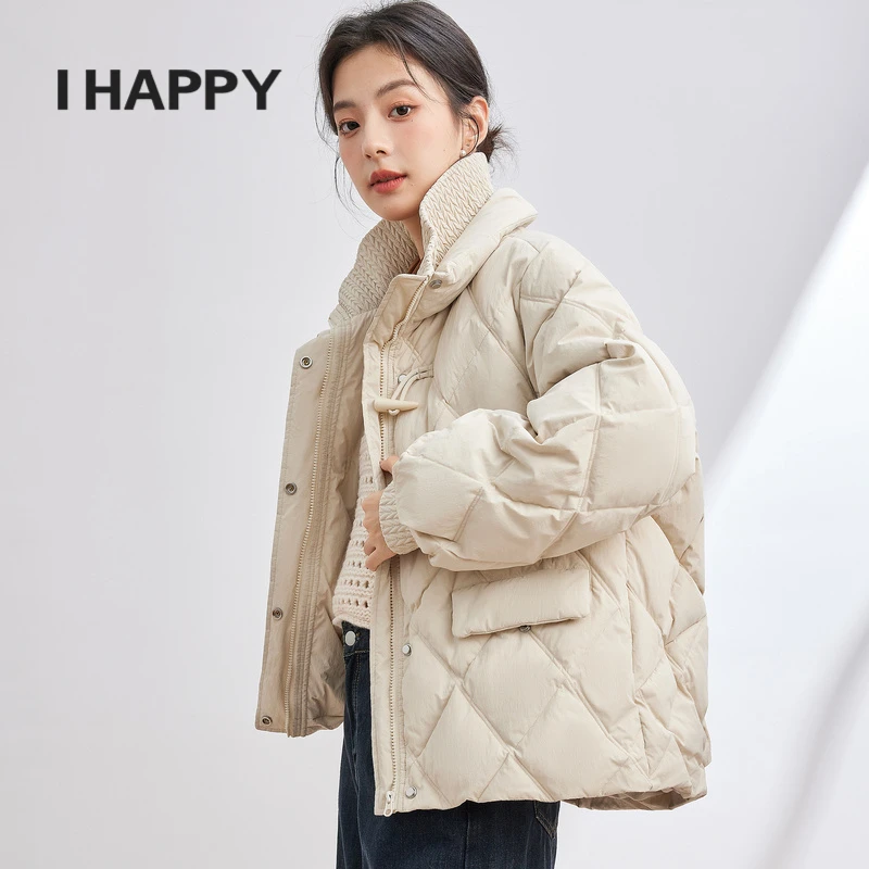 【青沧专属】立领菱形格短款牛角扣冬季外套M2M10AN301-HB