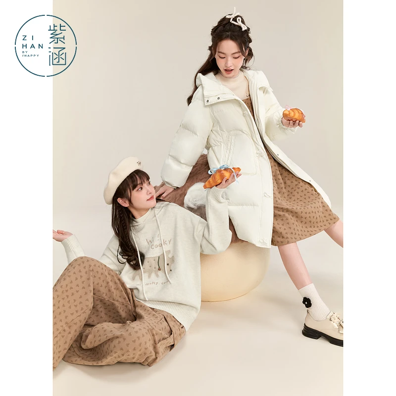 流光风 紫涵连帽中长款鸭绒羽绒服冬季户外外套上衣Z4Z10AS170