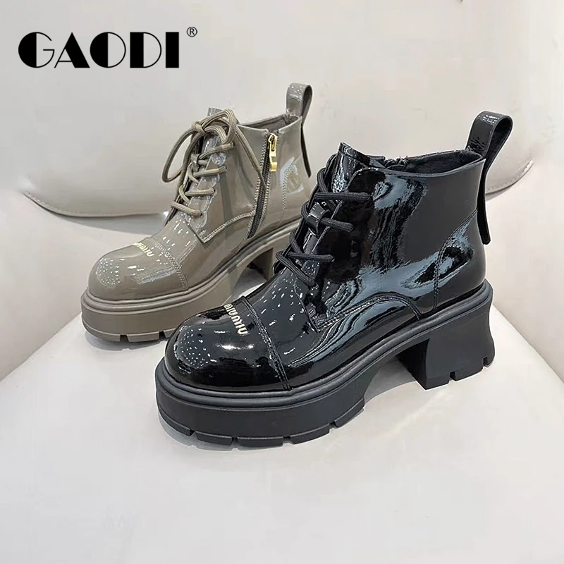 2024年秋冬新款高蒂漆皮亮面时尚高级系带马丁靴四寸靴35271-803