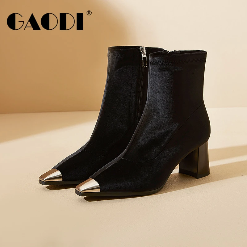 高蒂秋冬新款绒面尖头高粗跟加绒时尚气质女靴34571-803