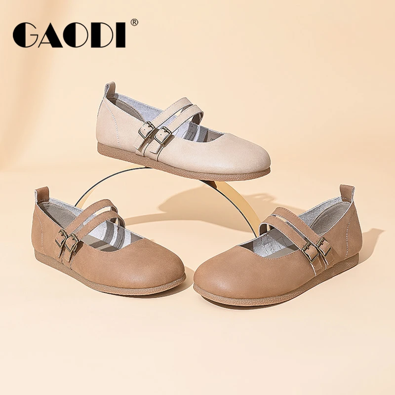 高蒂牛皮百搭软底浅口平底圆头玛丽珍鞋244073-116