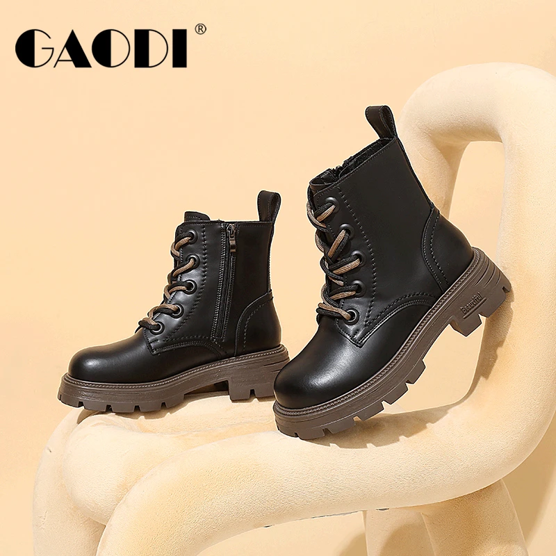 高蒂秋冬新款牛皮革加绒时尚百搭马丁靴35266-802R