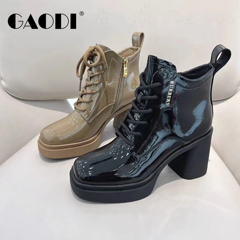 2024年秋冬季新款高蒂漆皮亮面时尚简约洋气四寸靴35271-805