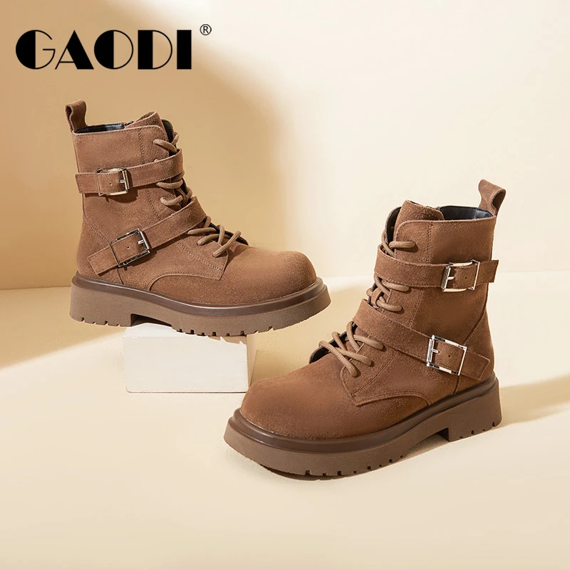 高蒂秋冬新款磨砂皮短D时尚加绒低跟潮流百搭马丁靴34958-812