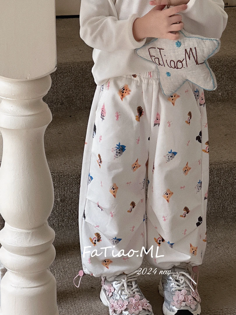 243-FT-085白色  童装2024年秋季新款儿童卡通休闲裤