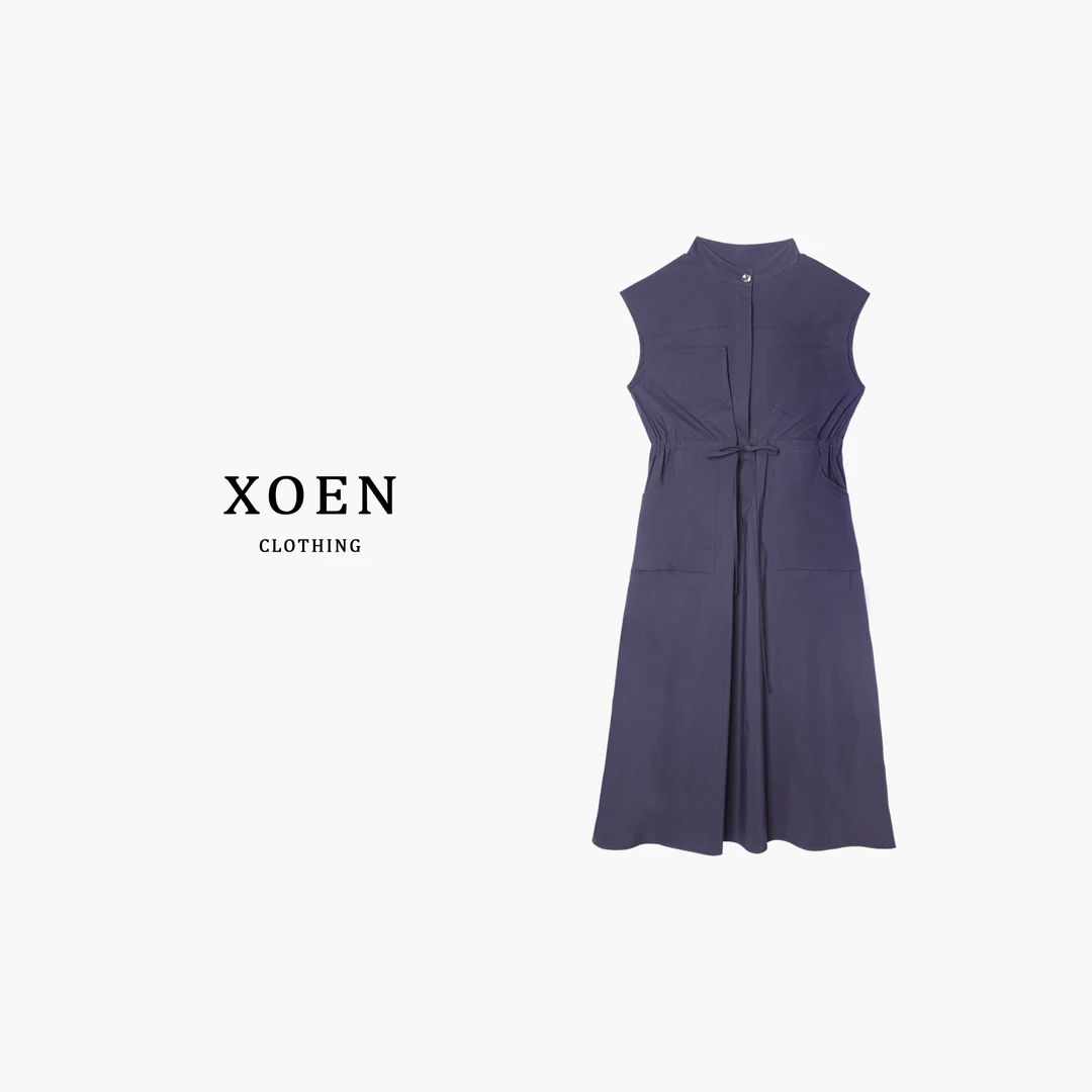 XOEN 【海韵蓝梦】夏季立体收腰抽绳无袖连衣裙