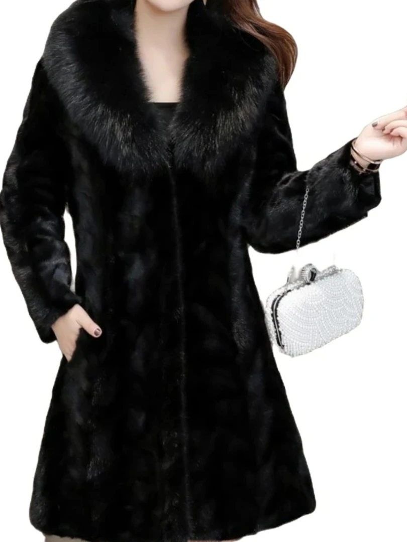 80公分中长款高端水貂毛外套，洋气保暖狐狸大毛领款水貂外套