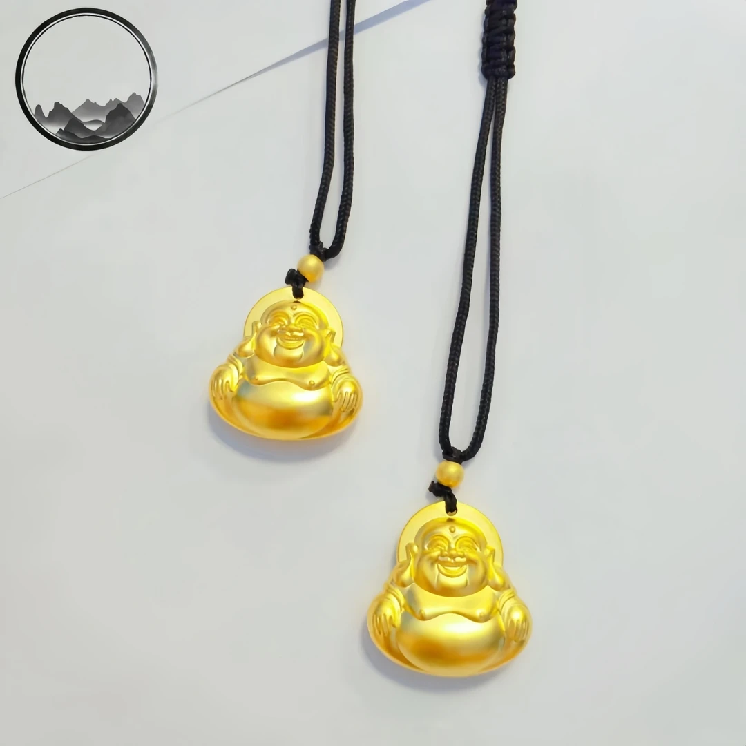 合金吊坠 轻奢实心铜镀金佛公吊坠 大肚弥勒笑面佛项坠挂坠气质