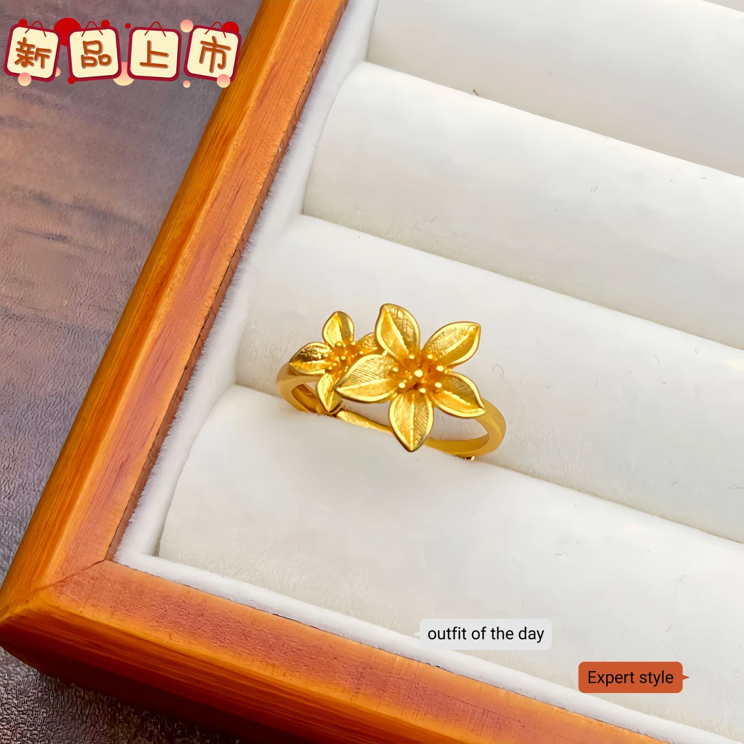 合金戒指 气质优雅双花可调节戒指 原创设计轻奢时尚女款复古简约