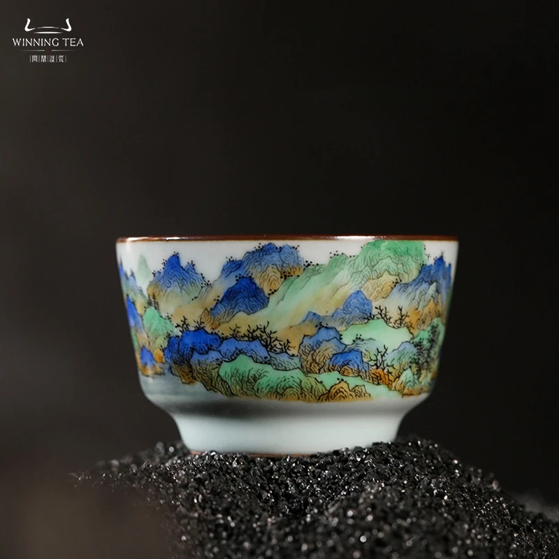 问鼎汝瓷鼎峰系列月白端合杯（千里江山图）