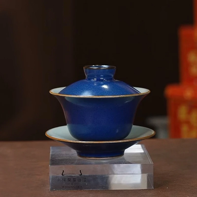 问鼎汝瓷黛蓝萼红明泽盖碗