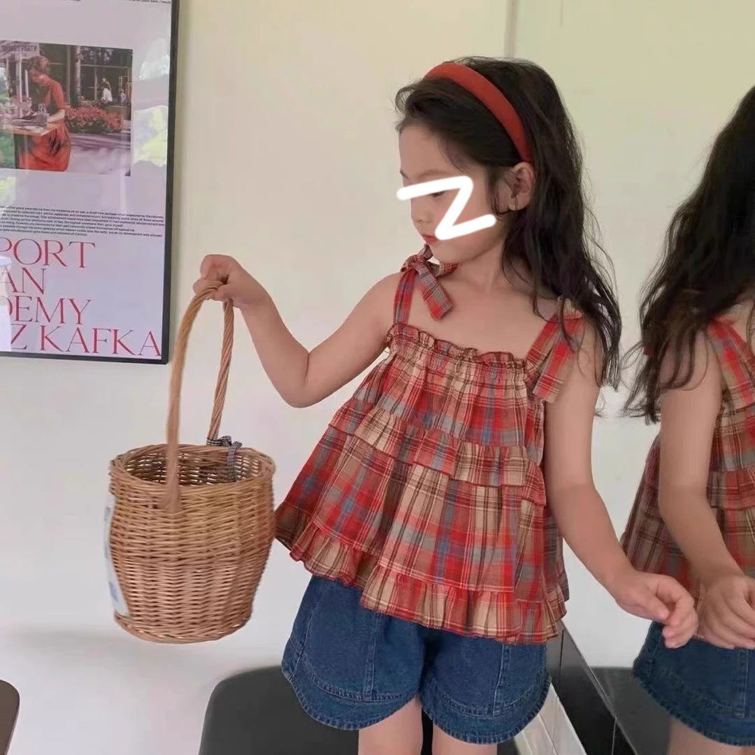 红格子吊带上衣（单件）