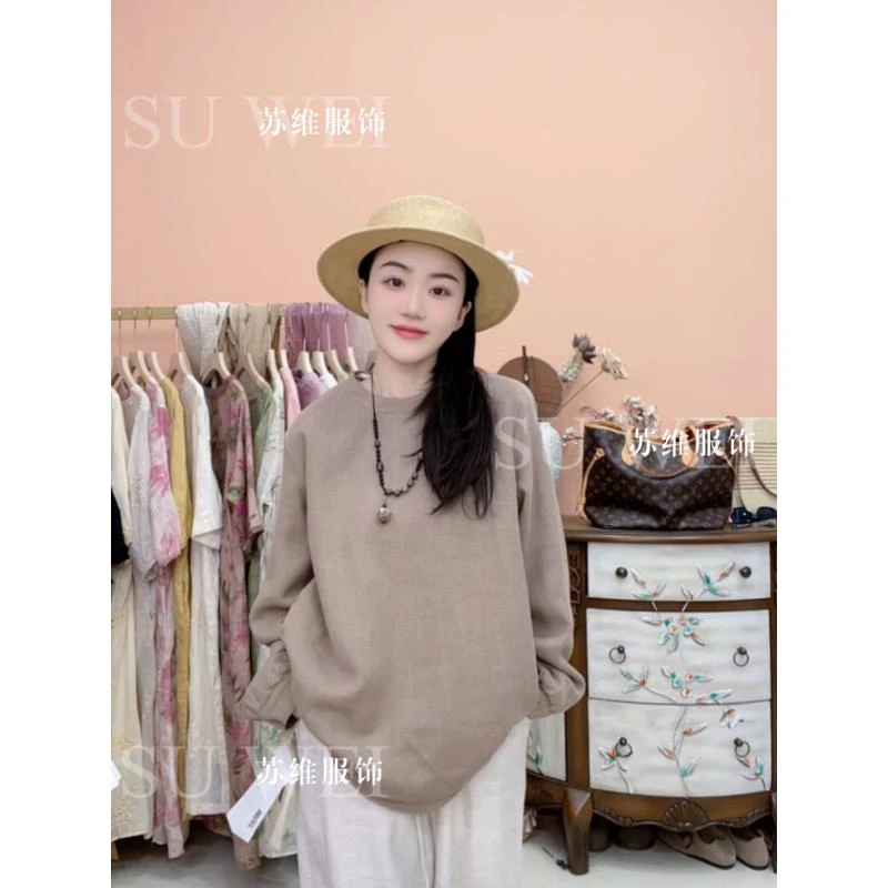 【维揽】5001苎麻双层上衣时尚休闲宽松百搭长袖秋冬