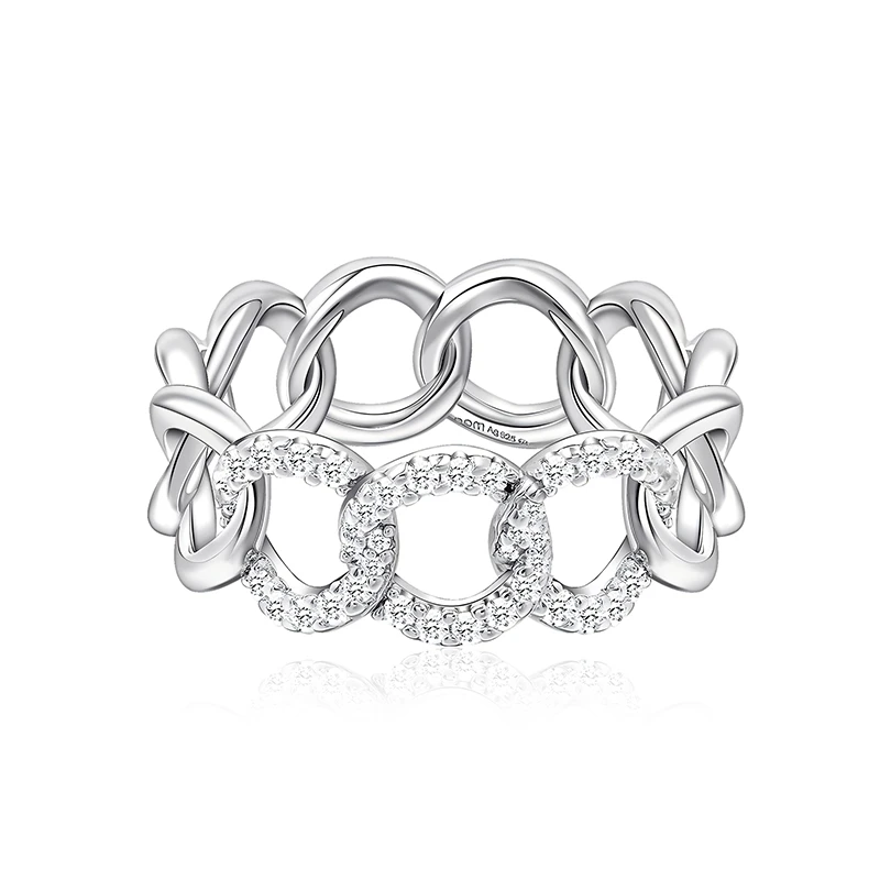 APM Monaco 925银合成锆石戒指  微镶锁链戒指银白色