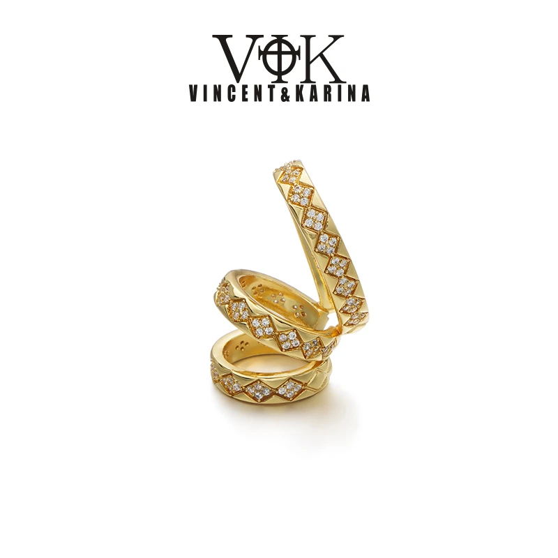 VINCENT&KARINA 铜合金耳饰 【印记】复刻烙印金色菱格纹耳骨夹