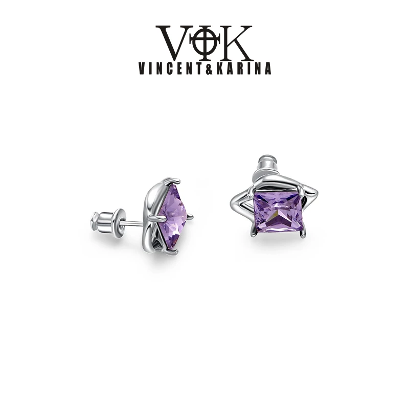 VINCENT&KARINA 铜合金合成锆石耳饰 【幻境】幻境紫色宝石耳环