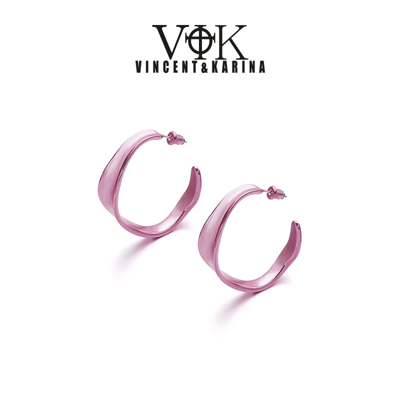VINCENT&KARINA 铜合金耳饰 【恒河】炫彩玫红C圈耳环设计师小众
