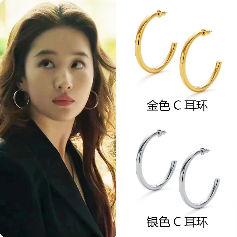 VINCENT&KARINA 铜合金耳饰 玫瑰的故事黄亦玫气质素圈大圈耳环