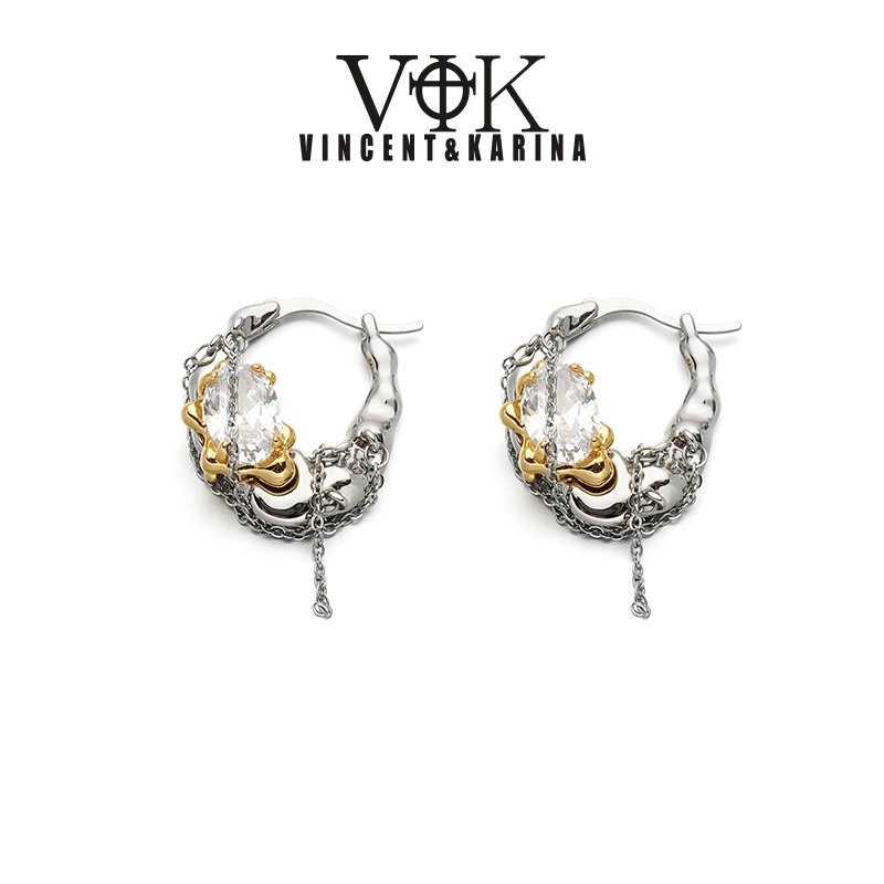 VINCENT&KARINA 铜合金耳饰 【熔岩】熔岩肌理宝石流苏耳环设计师