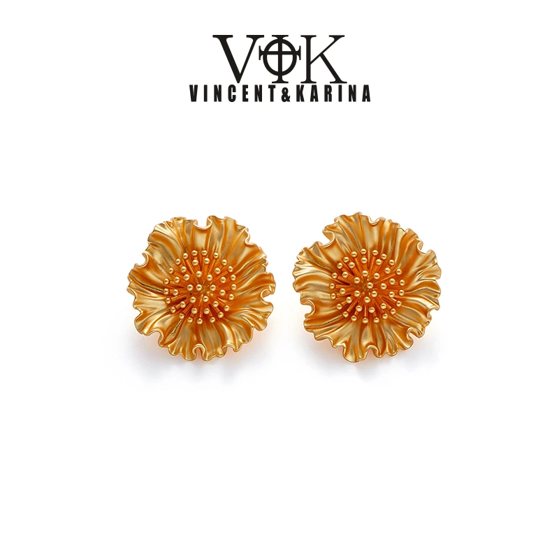 VINCENT&KARINA 铜合金耳饰 【花镜】虞美人花朵法式优雅气质耳环