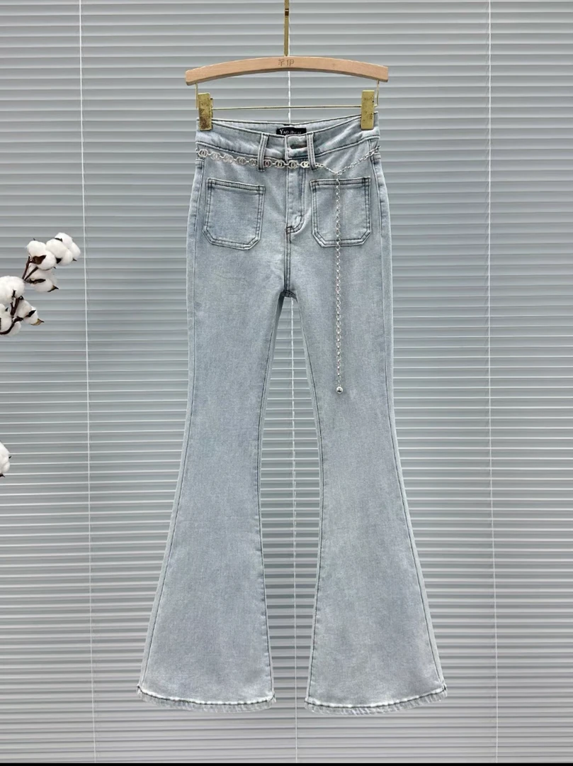 （小游精选）加绒拖地牛仔裤女长裤高腰修身显瘦百搭欧货微喇裤