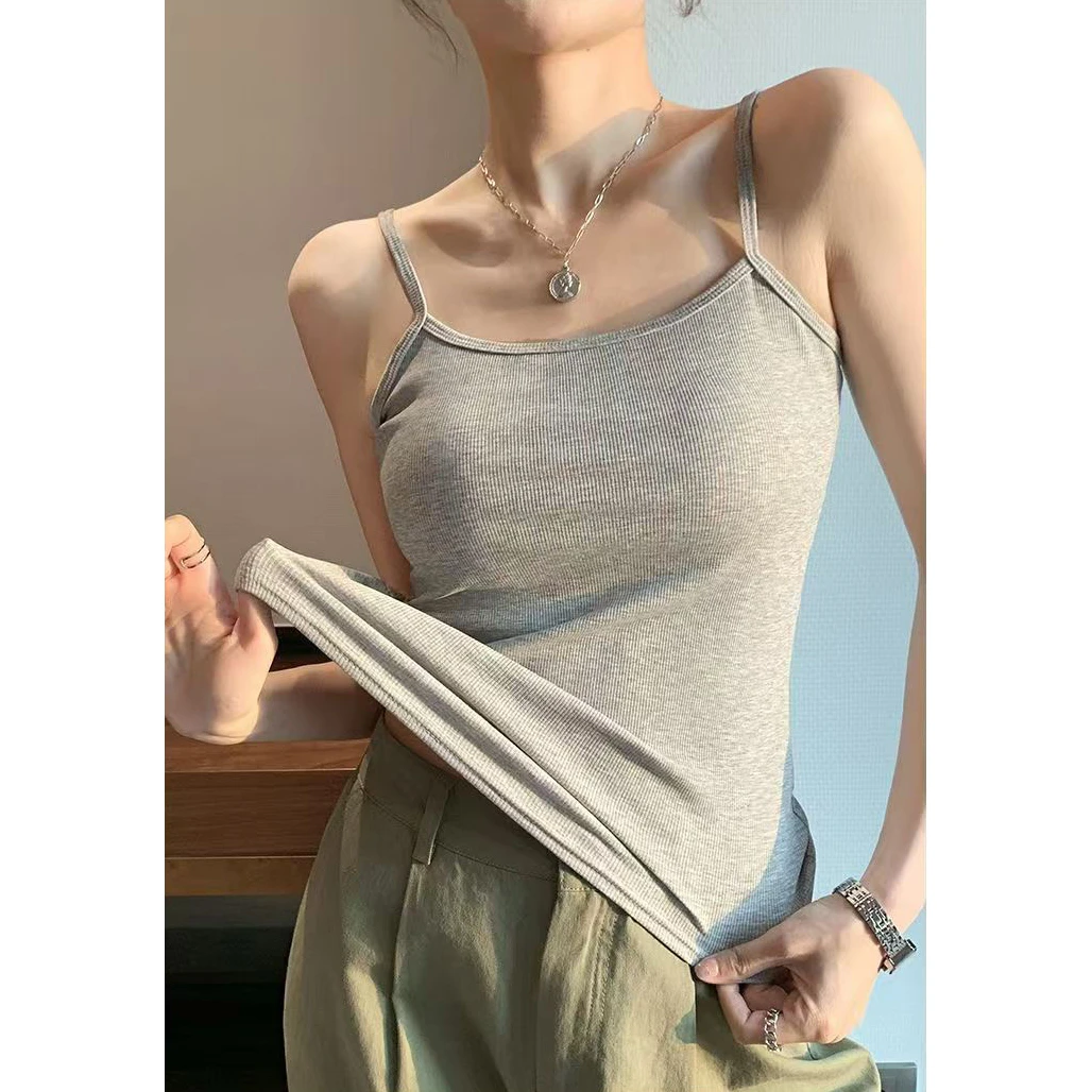 螺纹弹力纯色百搭小吊带背心女纯棉修身显瘦夏季性感美背打底上衣