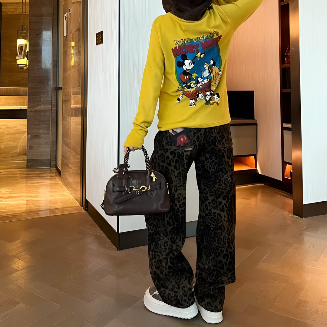 BLX--4172（深圳出品）24秋冬小众设计款米奇印花豹纹裤