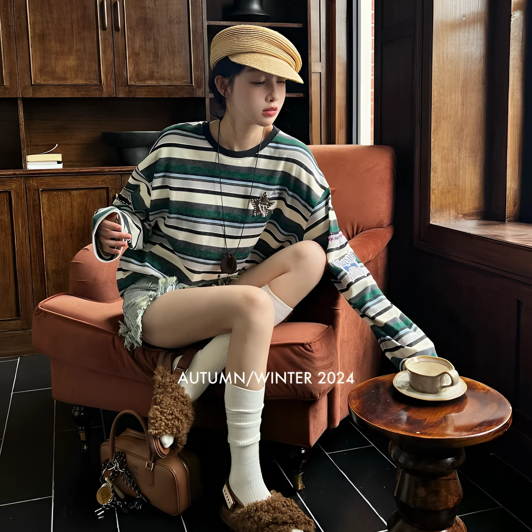 BLX--kimss（深圳出品)24秋冬新款小众设计款条纹星星刺绣上衣509