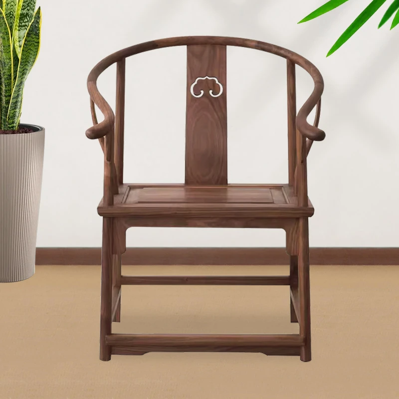 桃心圈椅北方老榆木北美黑胡桃木圈椅主椅家用办公茶桌椅实木椅子