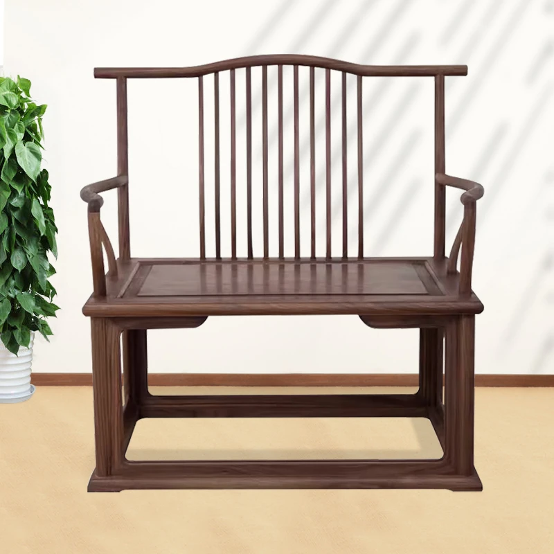 大竖背官帽禅椅椅黑胡桃榆木实木新中式家用客厅禅意茶桌椅简约