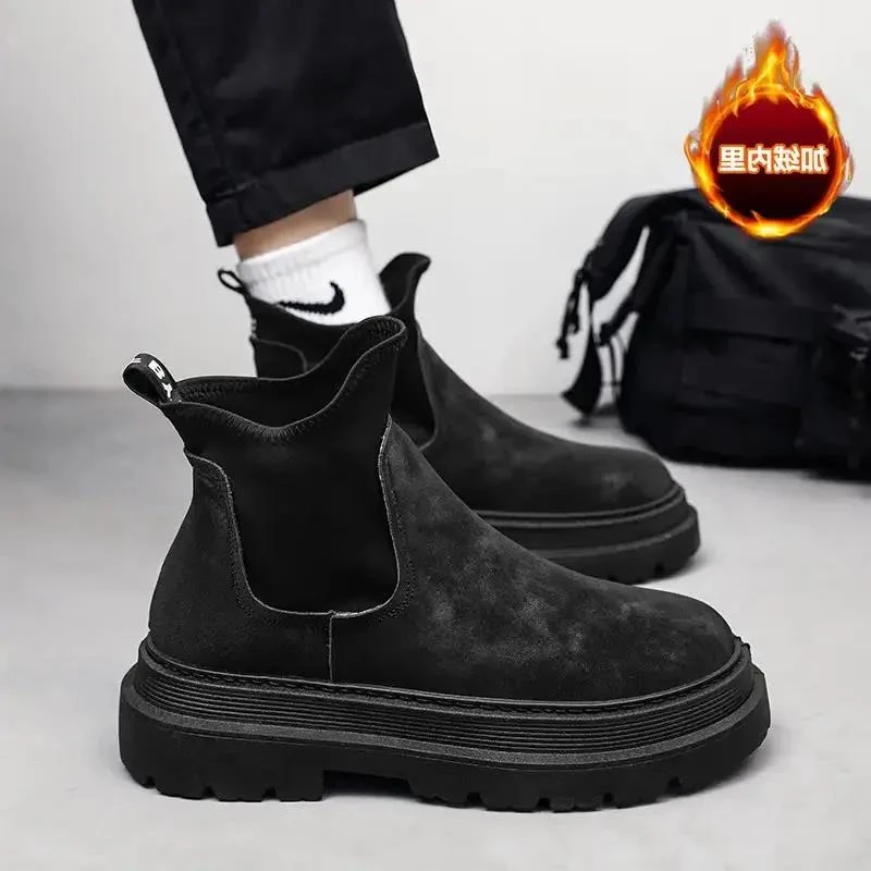 【小扬哥推荐】马丁靴男加绒冬季休闲棉鞋高帮黑色增高新款潮英伦