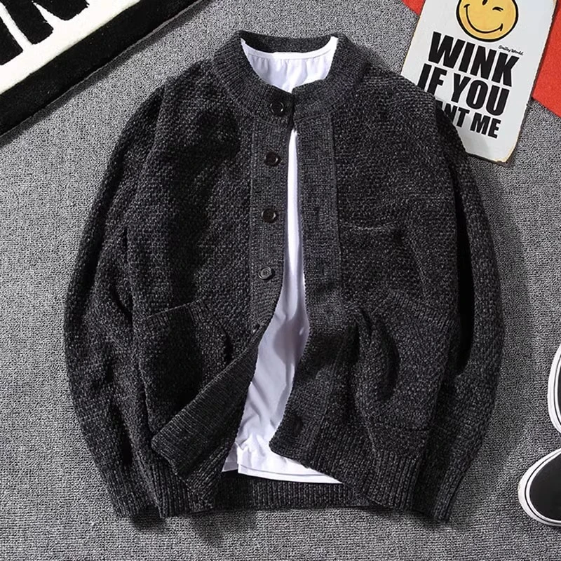 仓石一树棒球领针织衫开衫外套男2023春秋款潮流加厚百搭宽松毛衣