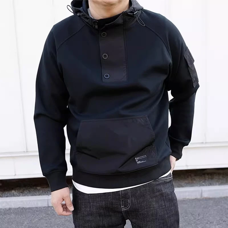 仓石一树潮牌男士黑色连帽卫衣2024春秋季加绒修身长袖休闲外套