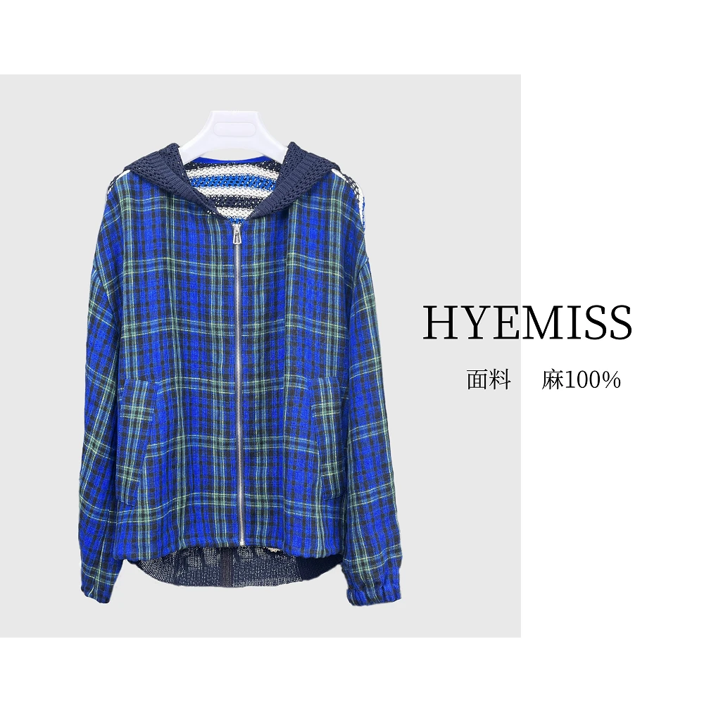 JK240109春季新款纯麻时尚休闲百搭格子女士长袖衬衫外套