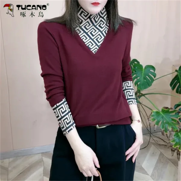 【啄木鳥】打底衫百搭女保暖内搭半高领双面德绒显瘦时尚上衣洋气