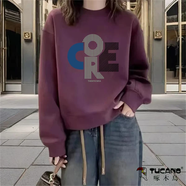 啄木鸟纯棉加绒加厚欧货卫衣女长袖秋冬女士上衣2024冬装女装新款