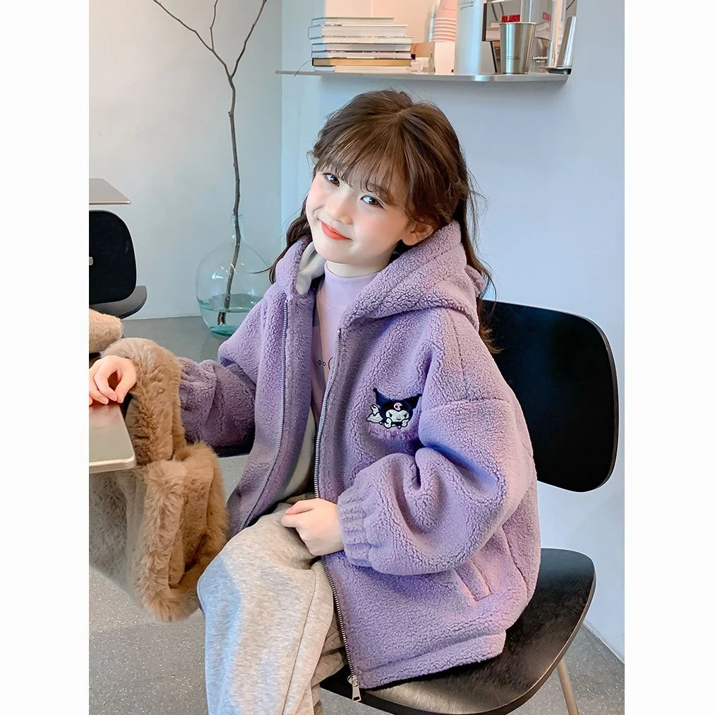 女童拉链外套冬季2025新款加厚儿童库洛米连帽衣服女孩冬装毛毛衣